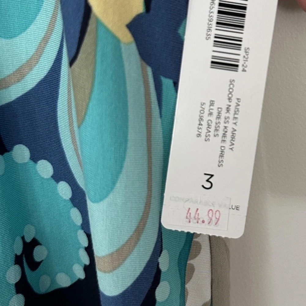 Chicos Dress Womens 3 Large Blue Multi Paisley Scoop Neck Short Sleeve Stretch - Picture 3 of 5
